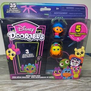 Disney Doorables Neon Glow Peek Figures - Blue, Orange, Yellow